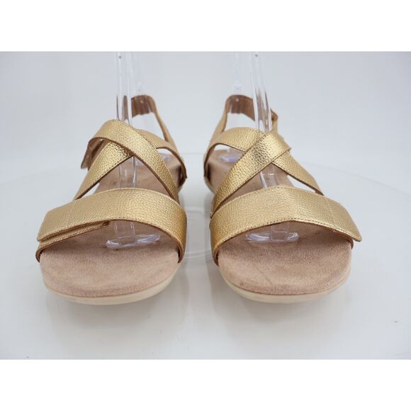 Vionic Raya Sandals Womens 9.5 Gold Leather Wedge Orthotic Adjustable - Picture 2 of 12